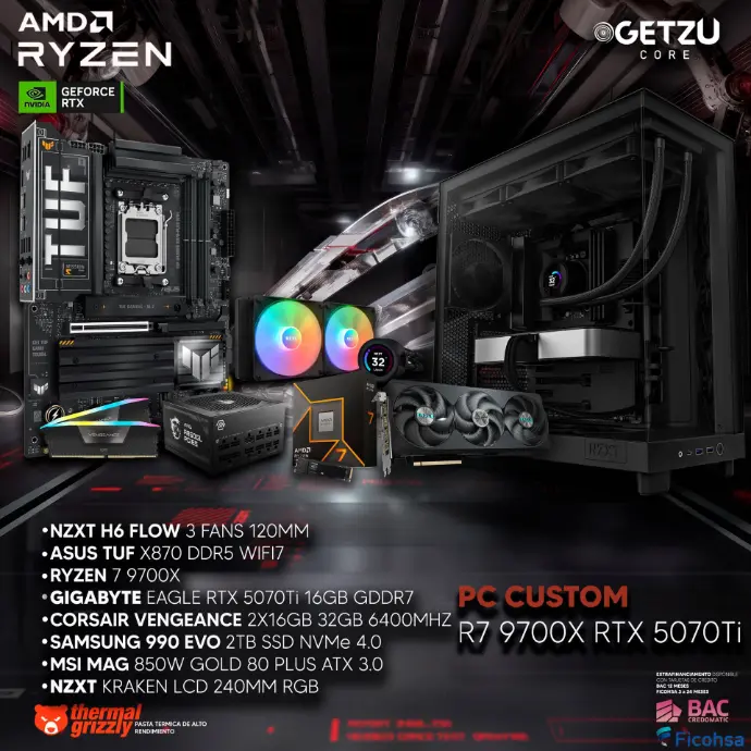 PC GAMING RTX 5070TI 16GB PROCESADOR R7 9700X