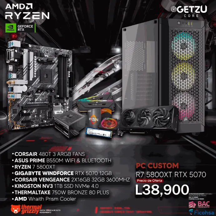 PC GAMING RTX 5070 12GB PROCESADOR R7 5800XT
