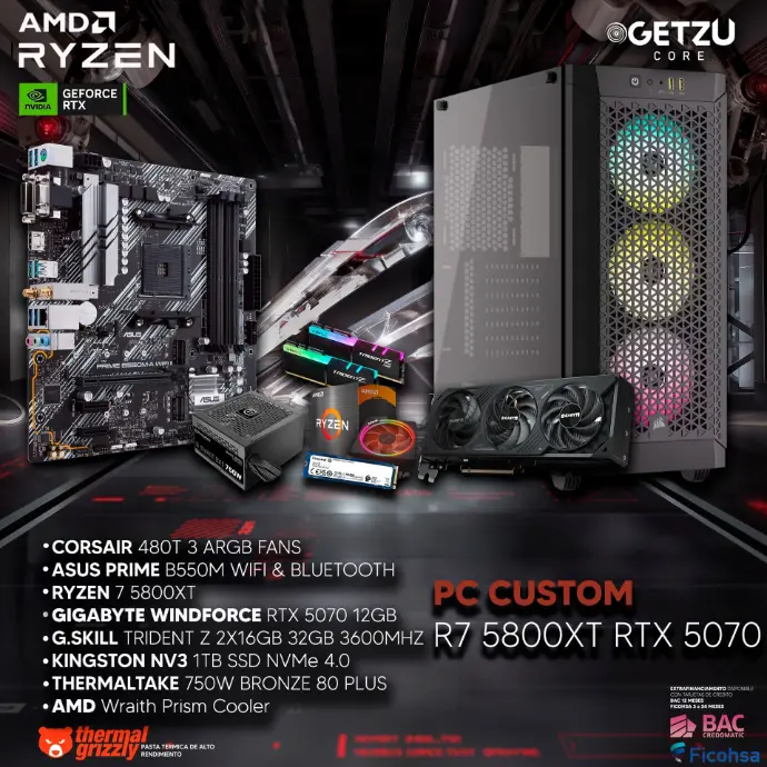 PC GAMING RTX 5070 12GB PROCESADOR R7 5800XT