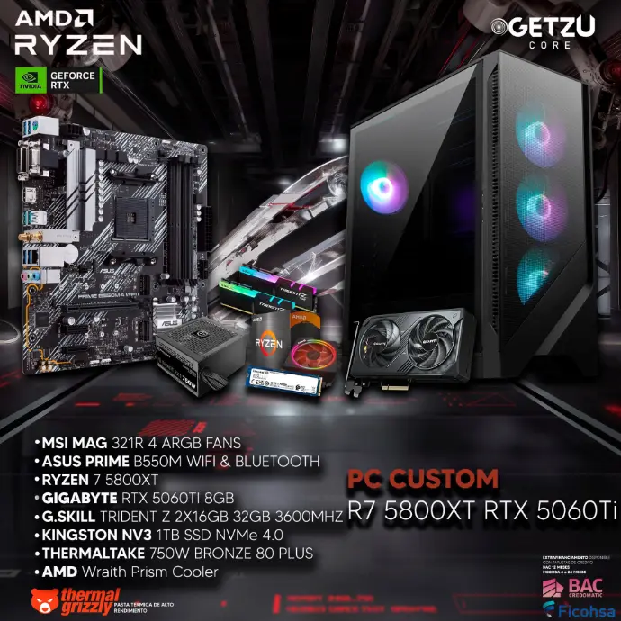 PC GAMING RTX 5060TI 8GB PROCESADOR R7 5800XT