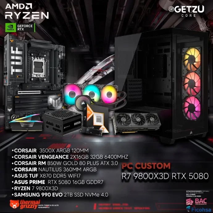 PC GAMING RTX 5080 16GB PROCESADOR R7 9800X3D