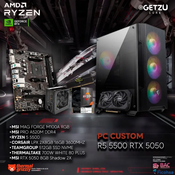 PC GAMING RTX 5050 8GB PROCESADOR R5 5500