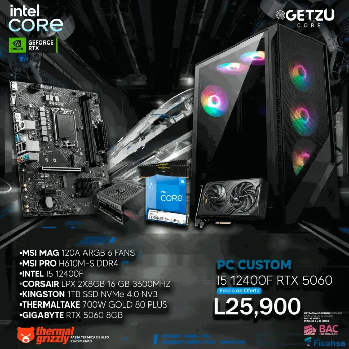 PC GAMING RTX 5060 8GB PROCESADOR I5 12400F