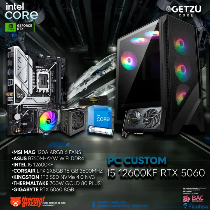 PC GAMING RTX 5060 8GB PROCESADOR I5 12600KF