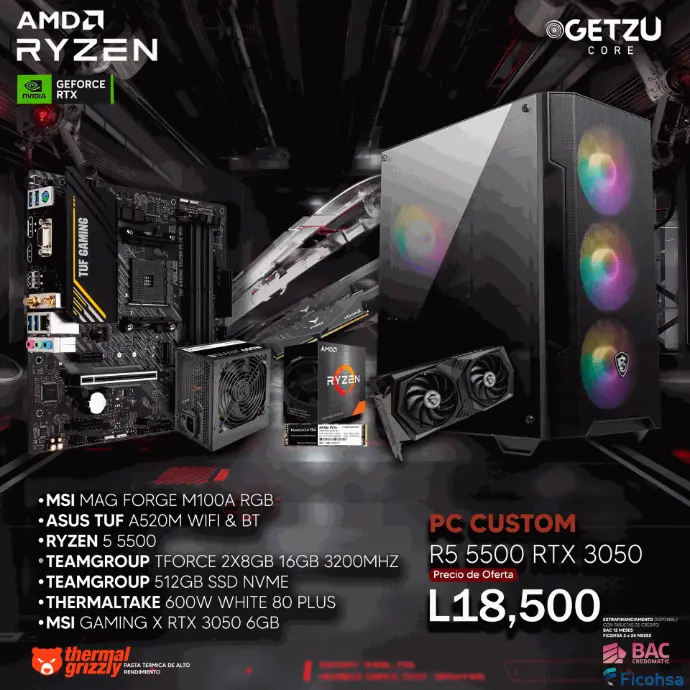 PC GAMING RTX 3050 6GB PROCESADOR R5 5500