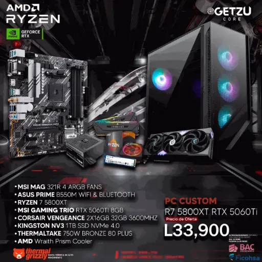 PC GAMING RTX 5060TI 8GB PROCESADOR R7 5800XT
