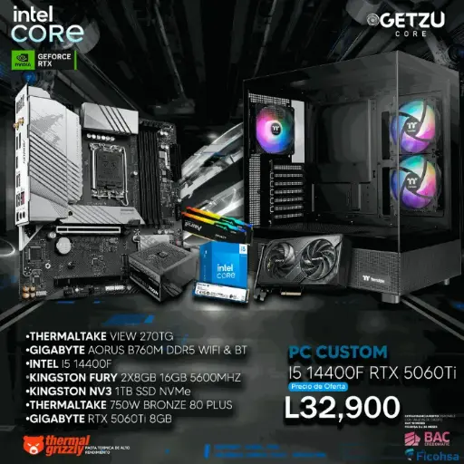PC GAMING RTX 5060TI 6GB PROCESADOR I5 14400F
