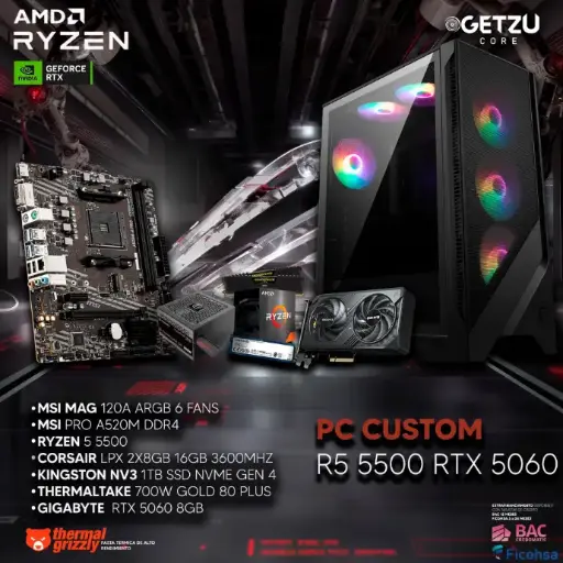 PC GAMING RTX 5060 8GB PROCESADOR R5 5500