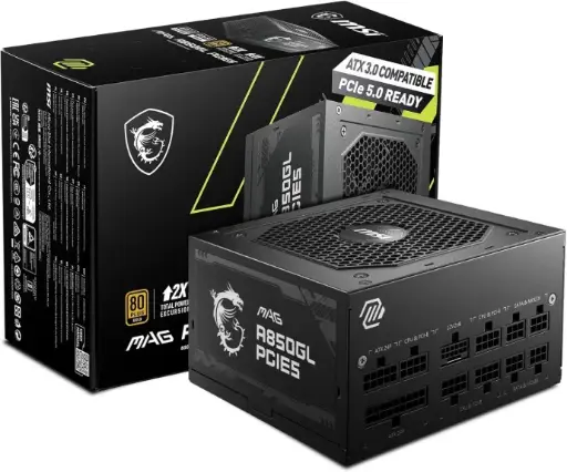 MSI MAG A850GL PCIE 5 ATX 3.0 Full Modular 80 Plus Gold Certified 850W 